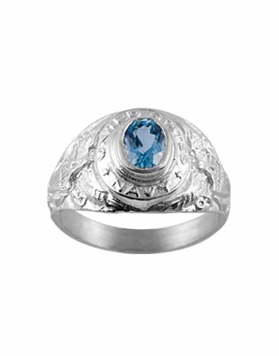 Bague Universitaire en Argent et Pierre Topaze