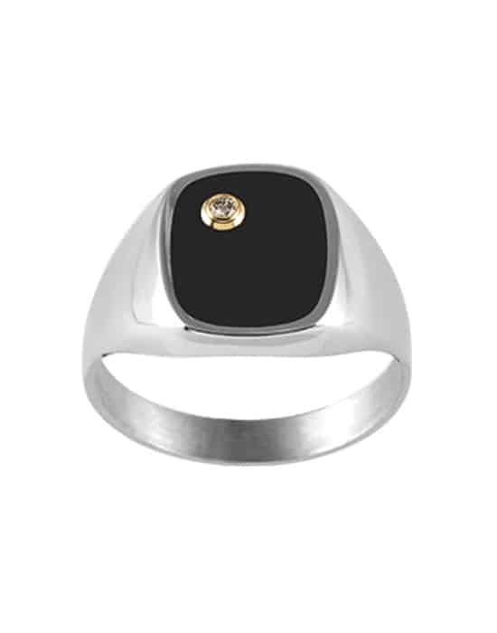 Chevalière Onyx Thomas en Argent et Zirconium