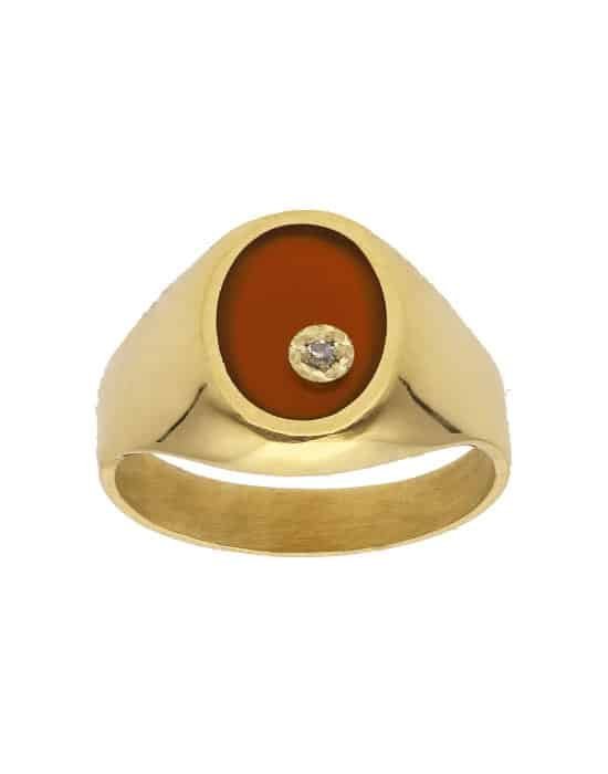 Chevalière Cornaline en Or Ovale Olivia Diamant