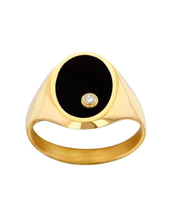 Chevalière Onyx en Or Ovale Orphée Diamant
